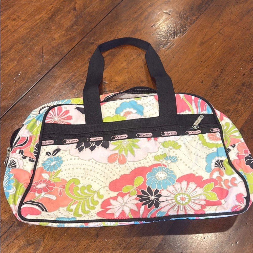 Lesportsac Black and Pink Floral Tote Bag